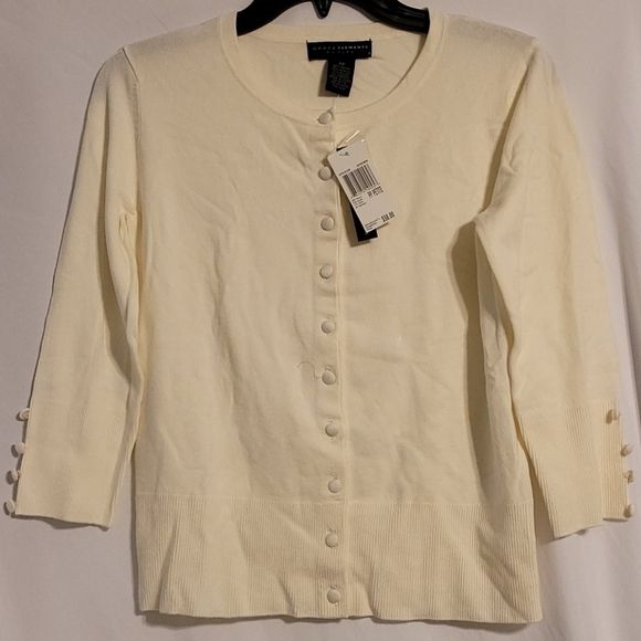 GRACE Elements Cotton White  3/4 Sleeve Cardigan Sweater - Picture 1 of 5